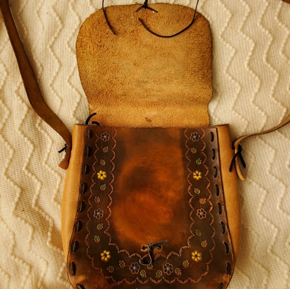 Vintage 70s leather Hippie Sachel purse - Picture 5 of 6